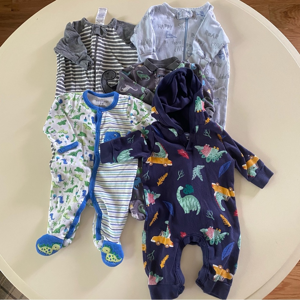 Baby Boy Onesie Pajama Bundle - Dinosaur Patterns (0-3 months)